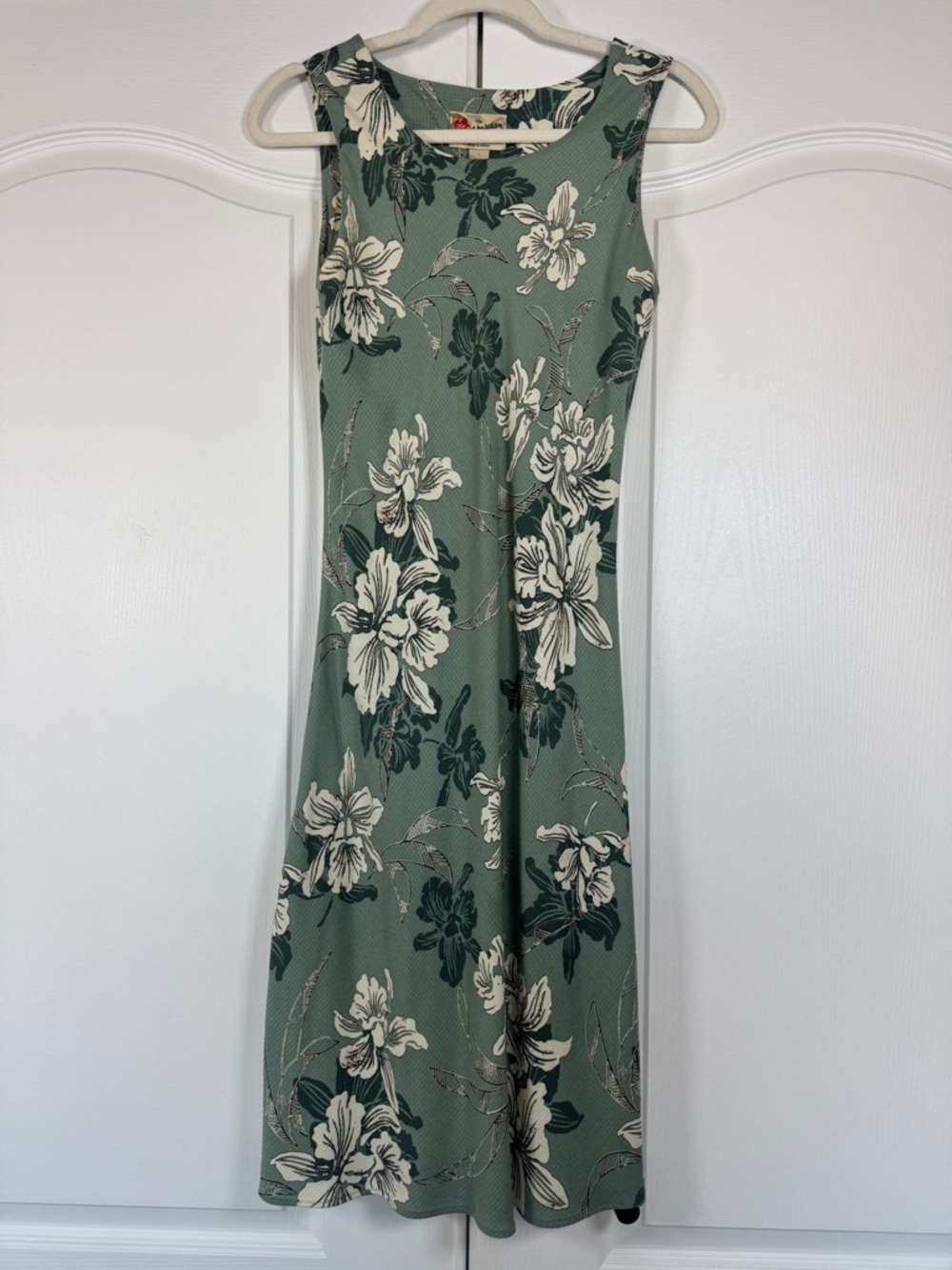 Vintage Hilo Hattie Hawaiian Original Floral Midi Dress Sage Green Rayon Small
